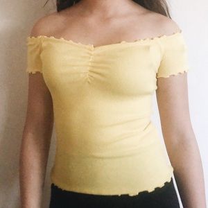 yellow off the shoulder shirt